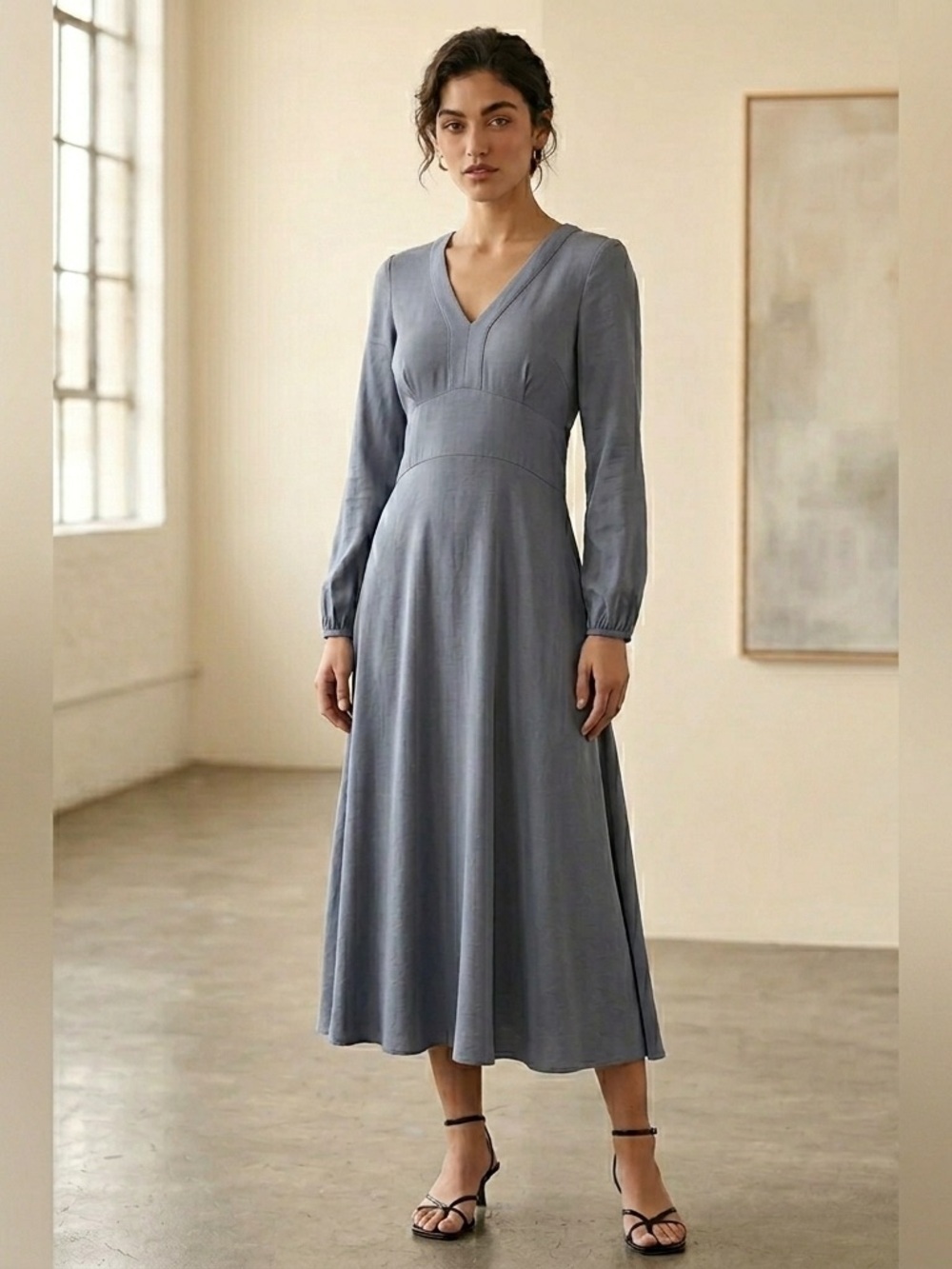 Vince Long Sleeve Paneled V-Neck Midi Maxi Open Back Dress 6
